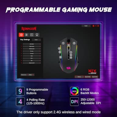 Redragon Wireless Gaming Mouse, Tri-Mode 2.4G/USB-C/Bluetooth Mouse Gaming, 12000 DPI, RGB Backlit, Fully Programmable, Rechargeable Wireless Computer Mouse for Laptop PC Mac, Black - Image 4