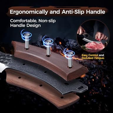 Butcher Knife Meat Cleaver Knife, Hand Forged Japanese Knife Set of 3, High Carbon Kitchen Knife & Serbian Chef Knife & Boning Knife for Meat Cutting, Outdoor Cooking BBQ Camping Gift for Men - Image 5