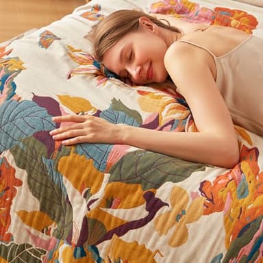 Boho Throw Blanket 100% Cotton Ultra Soft Bed Throw Large Fall Blanket Floral Bird and Butterfly Farmhouse Decor Bed Blankets,60"×80" All Season Blankets for Sofa Couch Chair - Image 9