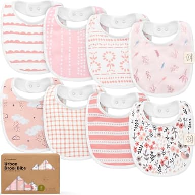 8-Pack Organic Baby Bibs for Boys, Girls - Soft Cotton Drooling and Teething Bibs for Baby Girl & Boy, Extra Absorbent, Easy To Clean & Put On for Toddler, Newborn, Infant 0-24 Months (Sweet Charm) - Image 1