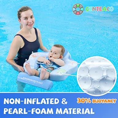 GENTEACO Mambobaby Baby Swim Float with Canopy 3-24 Months Non-Inflatable Infant Floats for Pool Add Tail Avoid Flip Skin-Friendly Material for Toddler Boys Girls(Blue) - Image 2