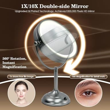 VESAUR Professional 8.5" Lighted Makeup Mirror, 1X/10X Double Sided HD Undistorted Magnifying Mirror with 3 Color 90 Dimmable LED lights, 360° Rotation Vanity Mirror, Unique Black Nickel with Gift Box - Image 2