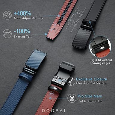 DOOPAI Belt Men, 2 Pack Ratchet Belt Dress Adjustable 1 3/8" Genuine Leather Belt, Designer Belts for Men Metal Buckle, Belt Size Length Can be Cut, with Gift Box - Image 2