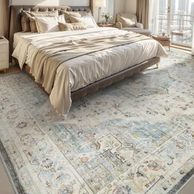 AMOAMI Area Rug - 8x10 Vintage Soft Aqua Rug for Living Room, Bedroom, Dining Room, Office - Non Slip, Washable Carpet - Image 3