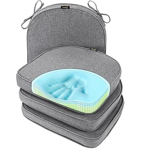 SUNROX Gel Memory Foam Chair Cushions, FadeShield Water-, Stain-Resistant Durable Reversible Seat Cushion Pads with Ties for Indoor/Outdoor Kitchen Dining Office, 19"x19", Set of 4, Heather Charcoal - Image 1