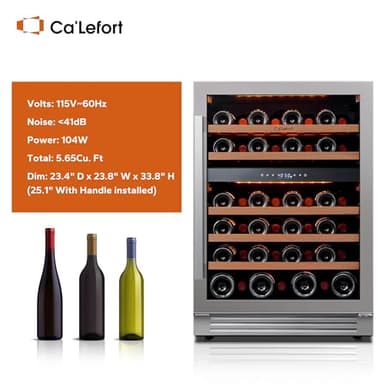 Ca'Lefort Wine Fridge & Cooler - 24 Inch 46 Bottle Wine Cooler Refrigerator, 40-65°F Dual Zone Wine Refrigerator Glass Door, 3 LED Built-in or Freestanding Fridge for Home/Bar/Kitchen (5.65 cu.ft) - Image 8