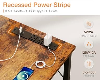 Coleshome 71 Inch Computer Desk with USB Ports, Large Office Desk, Long Study Student Writing Desk, Rustic Brown - Image 5