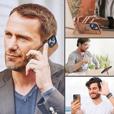 KSELF Leather Case for iPhone 13/14, Protective Slim with Kickstand, Built-in Invisible Stand, Compatible with iPhone 13/14 6.1'' (Brown) - Image 6