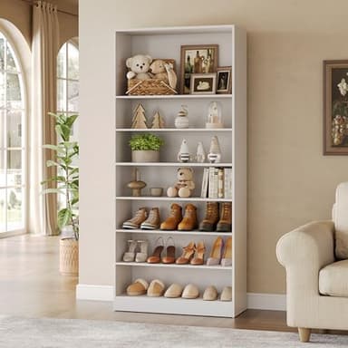 LITTLE TREE 9-Tier Shoe Cabinet, 32 Pairs Wooden Shoes Cabinet with Adjustable Shelves for Entryway, 70.9" Tall Shoe Cabinet, Freestanding Modern Shoe Rack Organizer for Living Room Bedroom, White - Image 5