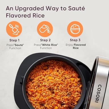 COSORI Rice Cooker 10 Cup, 24h Keep Warm, Non-stick Ceramic Inner Pot, 18 Functions Fuzzy Logic Rice Maker with Stainless Steel Steamer Basket, Sauté, Slow Cooker, Black - Image 6