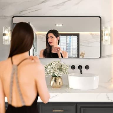 LOAAO 60X28 Inch Black Metal Framed Bathroom Mirror for Wall, Matte Black Bathroom Vanity Mirror Farmhouse, Large Rounded Rectangle Mirror, Anti-Rust, Tempered Glass, Hangs Horizontally or Vertically - Image 2