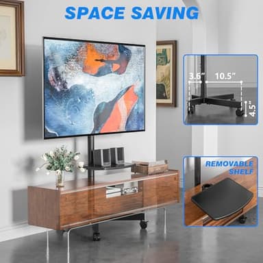 Rfiver Mobile TV Stand for 23-60 Inch LCD LED Flat/Curved Panel Screen TVs up to 88 lbs, Rolling TV Stand with Adjustable Shelf & Tilt, Portable Floor Stand on Wheels for Bedroom, Living Room, Office - Image 3