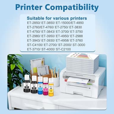 DEEIYUER 502 Ink Refill Bottles ET-2850 ET-3850 ET-4850 ET-15000 502 Ink Compatible for ET 2850 ET 3850 ET-4760 ET-2760 ET-3830 ET 4850 ET 15000 ET-3843 ET-2980 ET-3950 4950 3750 Printer - Image 2