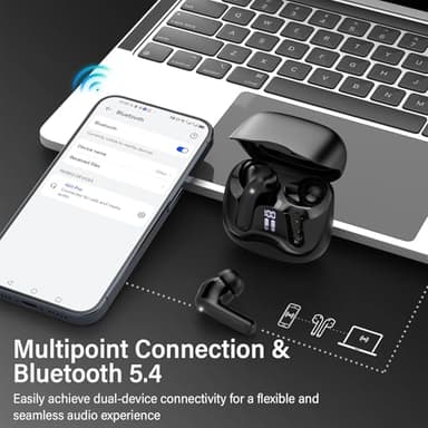 Adaptive Hybrid Active Noise Canceling Wireless Earbuds, 6 Mics ENC Clear Call Ear Buds, Hi-Res Audio Deep Bass Bluetooth 5.4 Headphones, 48H Playtime, Wireless Charging, Multipoint Connection, Black - Image 7
