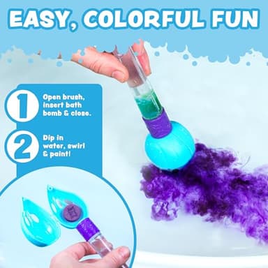 Tub Works® Bath Color Brush™ Kids Bath Bomb Set | Nontoxic & Fragrance-Free | Use Brush to Paint Water with Vibrant, Fizzing Colors | Fun BathBombs for Kids Bath | Creative Bathtub Toys for Toddlers - Image 3