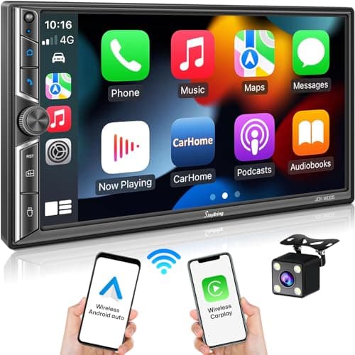 [Upgrade Wireless] 7" Double Din Car Radio with Wireless Apple CarPlay and Android Auto, Bluetooth 5.3 Car Play, 240W 4.2-Channel Audio Output, Mirror Link, Backup Camera, AM/FM Car Stereo - Image 1
