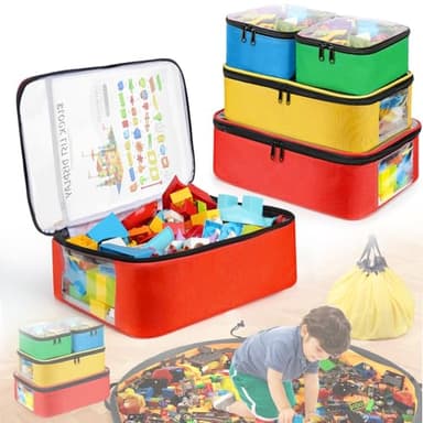 AuntyFey 5 Pack Toy Storage Bags, 2 In 1 Storage Organizers With Play Mat, Portable Carrying Case For Major Brand Bricks, Toy Organization System Easy Organizer Storage Box, Storage Bins Container - Image 1