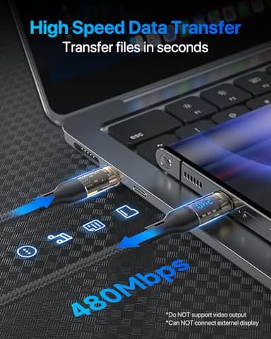 SOOPII 240W USB C to USB C Cable[4ft 2-Pack],Fast Charging USB C Cable with LED Display for Galaxy S23+/S23Ultra/S22Ultra,MacBook Pro,lPhone16/15/15Pro/15ProMax,etc,Transparent Shell,(Black) - Image 4