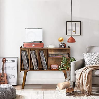 Lerliuo Record Player Stand with 4 Cabinet Holds Up to 220 Albums, Large Turntable Stand with Beech Wood Legs, Mid-Century Record Player Table,Brown Vinyl Holder Storage Shelf for Bedroom Living Room - Image 7