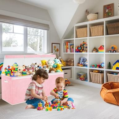 Boxgambol Extra Large Toy Box, Toy Storage Organizer with Lid, Oxford Fabric Collapsible Sturdy Toy Chest Bins Baskets for Livingroom,Playroom, Nursery, Bedroom, Closet (Pink) - Image 9