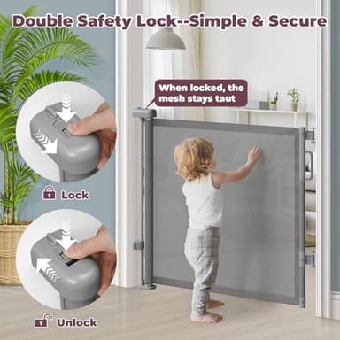 Cideny Retractable Baby Gate for Stairs, 55" Wide Mesh Dog Gate Indoor, 34'' Tall Child Gate for Doorways, Hallways, Deck, Indoor Outdoor Pet Baby Safety Essentials for Home, Grey - Image 4