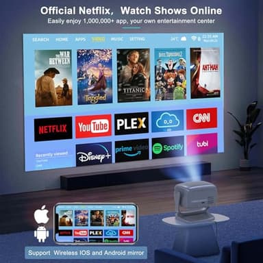Projector with WiFi and Bluetooth Portable Outdoor: [Auto Focus&Keystone/360° Stand] Smart TV 4K Movie Projector with Apps Netflix Licensed 50%Zoom 700ANSI 3D DoIby Audio Android Home Camping Ceiling - Image 2