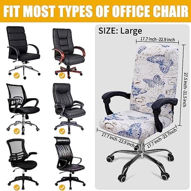 Smiry Stretch Printed Office Computer Chair Covers, Universal Desk Rotating Chair Slipcovers Removable Washable, Soft Fit Anti-Dust Spandex Protector Cover with Zipper, White - Image 2