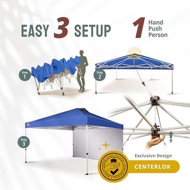 CROWN SHADES 12x12 Pop Up Canopy Tent Instant Commercial with 150D Silver Coated Fabric Including 1 Removable Sidewall, 4 Ropes, 8 Stakes, Weight Bags, STO 'N Go Bag, Blue - Image 2