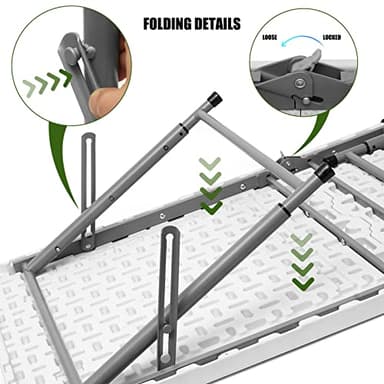 Byliable Folding Table 4 Foot Portable Heavy Duty Plastic Fold-in-Half Utility Table Small Indoor Outdoor Adjustable Height Folding with Carrying Handle, Camping and Party,White - Image 8