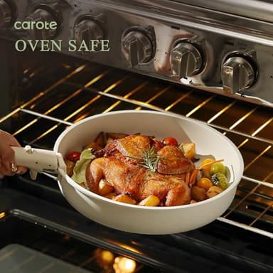 CAROTE 5pcs Pots and Pans Set Non Stick, Cookware Set, Removable Handle Pots and Pans Nonstick, RV Oven Safe Cookware, Induction Kitchen Cookware Set, Knife Set, Cream White - Image 5