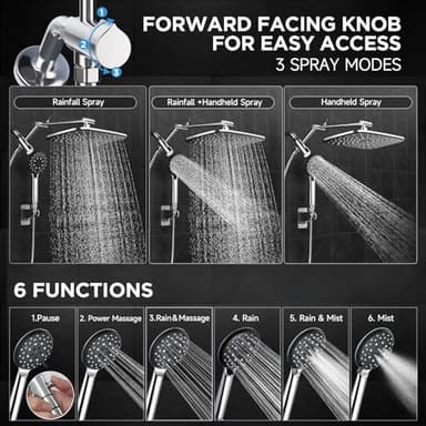 Veken Wide Rain Shower Head with Handheld, High Pressure Rainfall Showerhead Combo with Arm for Bathroom Accessories, Home Decor, Detachable Dual Shower with Multi Modes Handheld Spray, Silver Chrome - Image 3