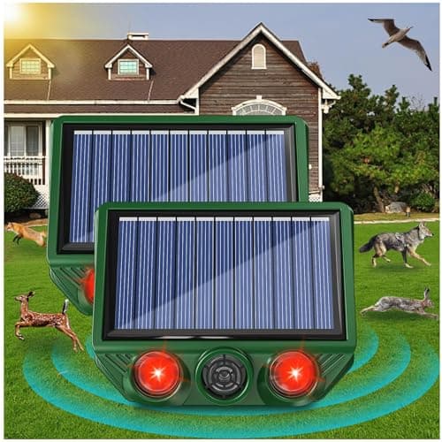 2 Pack Solar Ultrasonic Squirrel Repellent Outdoor, Waterproof Flash Lights Deterrent, Dog, Deer Repellent to Repel Wolves, Cat, Coyote, Raccoons, Hawks, Rabbit, Shunk, Snake, Animal Repeller for Yard - Image 1