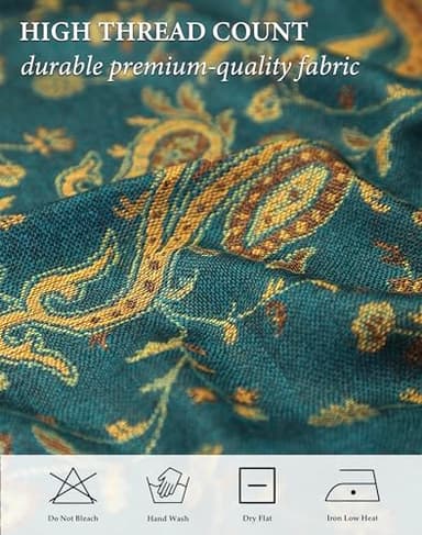 Achillea Soft Silky Reversible Paisley Pashmina Shawl Wrap Scarf w/Fringes (Dark Seagreen) - Image 8