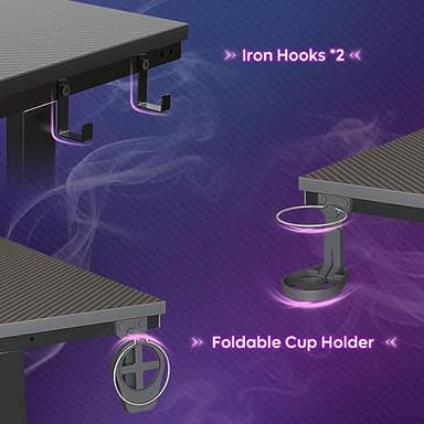 Bestier 42 inch Gaming Desk with LED Lights, Small Computer Gaming Table with Monitor Shelf, Gamer Desk with Headphone Hook, Kids Boys Computer Table with Black Carbon Fiber Texture - Image 7