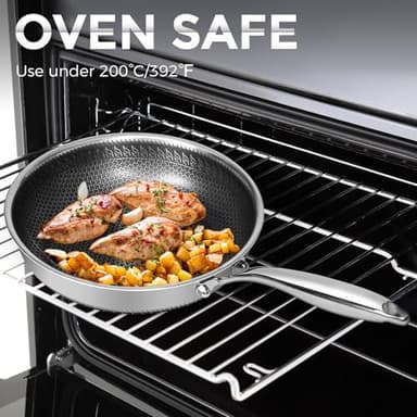 10.5 inch Frying Pan Nonstick with Lid, 2.5 Qt Deep Non Stick Stainless Steel Sauté Pan Skillet, Dishwasher and Oven Safe, Compatible with All Cooktops - Image 6