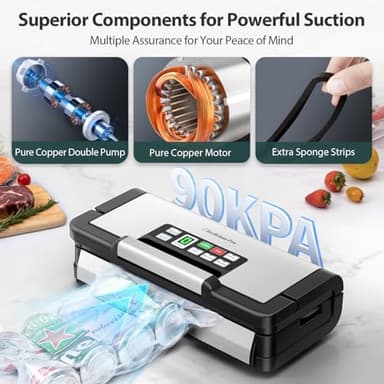 Precision Vacuum Sealer Machine Pro, 2X Seal & 130W Pump Powerful Vacuum Sealer for Food,10-in-1 Functions with Handle Design, Built-in Cutter&Bags Storage&Hose, 2 Bags Rolls, Stainless Steel - Image 7