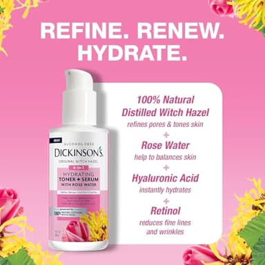 Dickinson's Original Witch Hazel Hydrating Toner + Serum with Rose Water | 100% Natural Distilled Witch Hazel | Alcohol-Free | Hydrates, Tones, Renews, and Soothes Skin | 4 Fl Oz - Image 3
