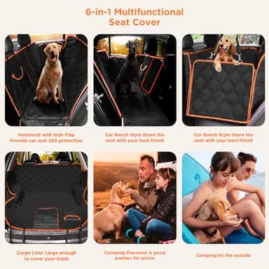 Shodu Waterproof Dog Car Seat Cover, Black with Orange Trim, Universal Size Back Seat Protector with Mesh Window, Storage Pocket, Side Flaps for Car, Truck, SUV - Image 7