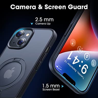 CASEKOO Designed for iPhone 14 / iPhone 13 Case with Magnetic Invisible Stand [Military Drop Protection] [Compatible with MagSafe] Shockproof Slim Translucent Matte Case 6.1 Inch, Black - Image 6