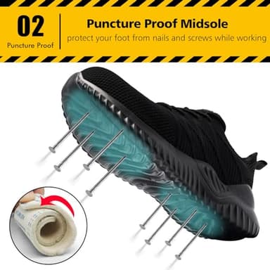Tinefiy Steel Toe Shoes for Women Lightweight Comfortable Slip Resistant Safety Work Sneakers Cushion Puncture Proof Shoes Indestructible Shoe Size 8 - Image 3