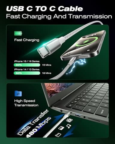 SwaggWood USB C Cable, 5 Pack 3/3/6/6/10FT 60W Fast Charging USB C to USB C Cable, Nylon Braided Type C Charger Cable for iPhone 16/15/iPad Pro/MacBook Air, Galaxy Z Fold7/S25 and More - Image 4