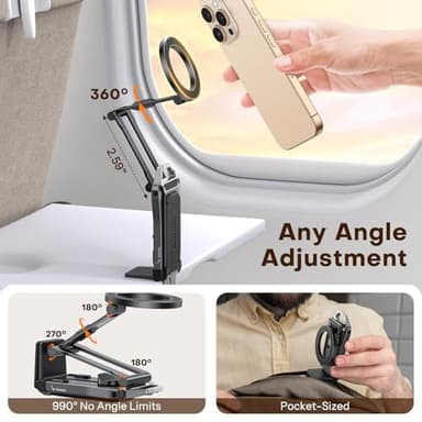 OMOTON 360°Rotating for MagSafe Tripod Mount, Adjustable Aluminum Magnetic Phone Tripod for iPhone 17/16/15/14 Pro Max Air, Foldable Cell Phone Stand Fits Vlog, Gym, Travel Essentials Accessories - Image 4