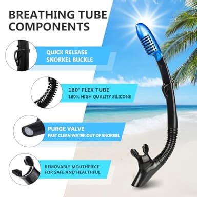 Adult Snorkel Set, Professional Snorkeling Gear Panoramic Anti-Fog Diving Goggles and Dry Snorkel Tempered Glass Scuba Mask for Diving, Snorkeling and Swimming (Blue-Silver Set) - Image 5