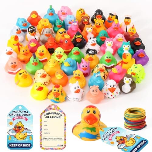 100 Pcs Cruise Rubber Ducks Kits Includes 30 Pcs Cruise Ducks 30 Pcs Cruising Duck Tags and 40 Pcs Rubber Bands, Bulk Assortment Ducks for Jeep Cruising Ships Hiding Carnival Ducking Bath Toys - Image 1