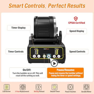 C1 Rock Tumbler Kit - Professional Large 2.5LB Capacity, Up to 5X More Noise Cancelling, Adjustable Timer & Speed with Full Accessories & Memory Function, Ideal for Adults Kids - Image 4