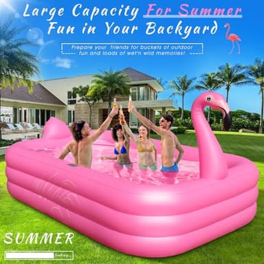 Inflatable Pool with Lights, Solar Flamingo Swimming Pool for Kids,Adults Inflatable Blow up Pool, Large Kiddie Pool,Durable Thickened Kids Pool for Backyard,Outdoor,100"X63"X20"-Bright Pink - Image 4