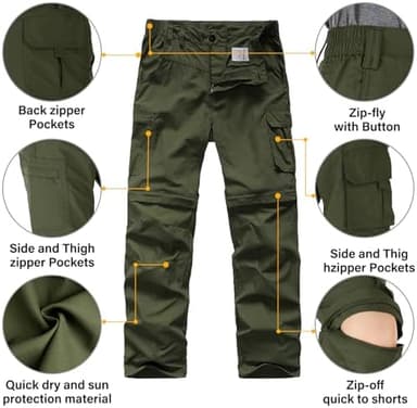 Kids' Cargo Pants, Boy's Casual Outdoor Quick Dry Waterproof Hiking Climbing Convertible Trousers #9016 - Image 4