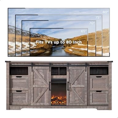 JXQTLINGMU Fireplace TV Stand for 80 Inch TV, Farmhouse Entertainment Center with 36" Fireplace, Modern Media Console with Sliding Barn Door & Storage Drawers for Living Room, Grey - Image 6