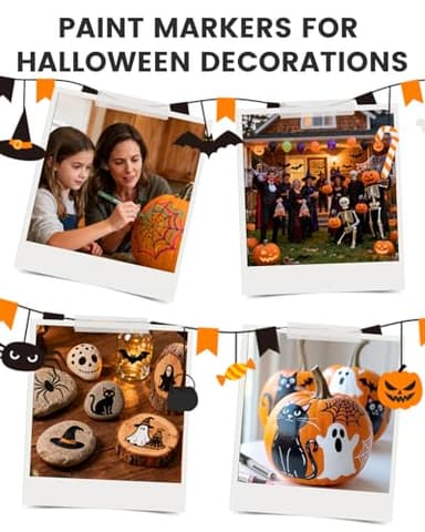 JusArt 36 Colors Acrylic Paint Markers with Canvas Bag, Water-Based Paint Pens with Automatic Ink Control for DIY Halloween Crafts, Waterproof Brush Tip Markers for Pumpkin, Rock, Wood, Fabric, Glass - Image 2