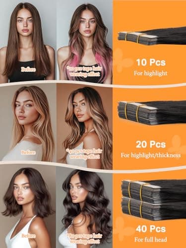 DOORES Hair Extensions Tape in Human Hair Natural Black 18 Inch 40pcs 100g, Remy Seamless Straight Real Human Hair Extensions - Image 6